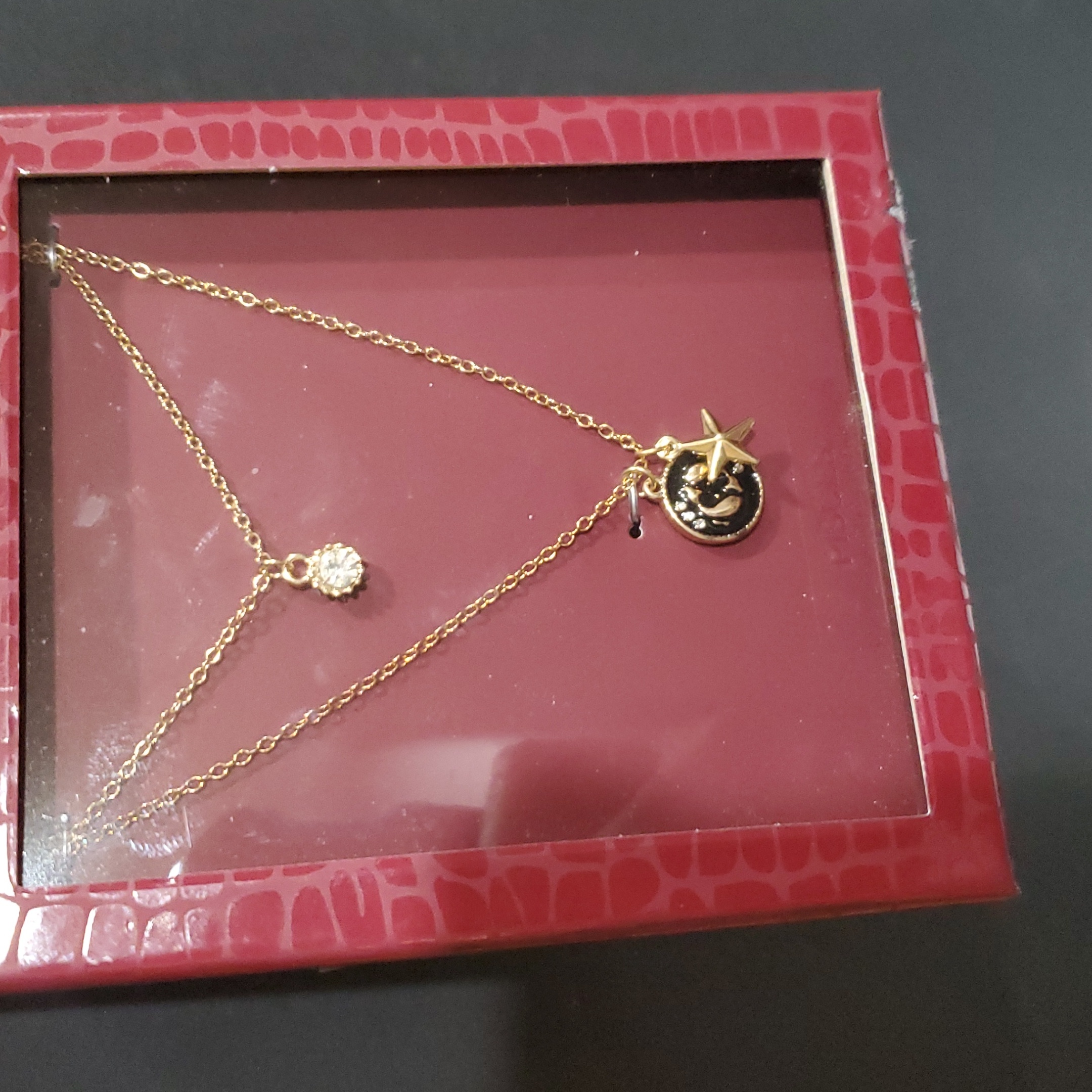 Steve Madden Layered Cz Solitaire And Pisces And Star Charm Pendant Necklace New 35$